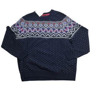 NWT Lands' End Mens Lambswool LS Crewneck Classic Navy Fair Isle Sweater XXL